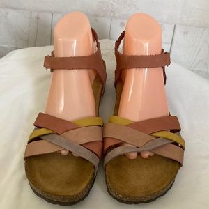 BIO-GOLD Size 9 Cork Wedge Strappy Sandals Hook & Loop Closure